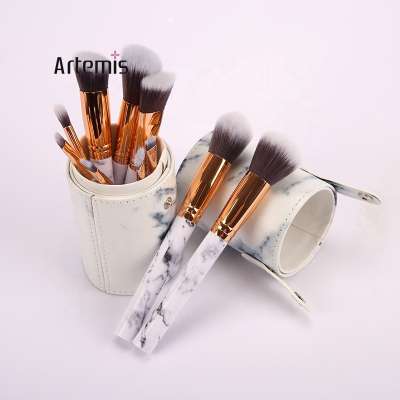 Free shipping 10Pcs Marble Makeup Brushes Set Beauty Professional Cosmetic Brush with PU Material Mable Canister