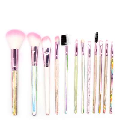 12pcs Wooden Handle private label makeup brush set 12pcs  With Pink Hair Unique Oil Painting Style Brush for Makeup