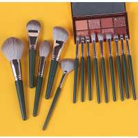 Professional 14pcs Soft Gray Hair Wooden Handle Classic Black Green Makeup Brush Set